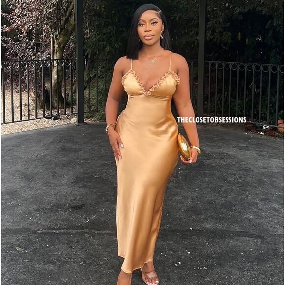 ZARA Satin Effect Slip Midi Dress NWT | Gold Ochre | Adjustable Straps - Picture 13 of 16